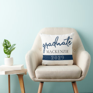 Graduate Navy Script Dunkelblauer Brush Keepake Kissen