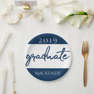 Graduate Navy Script Dunkelblauer Brush Keepake Pappteller