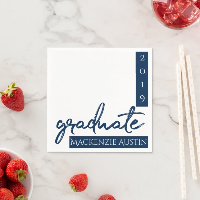 Graduate Navy Script | Dunkelblauer Brush Keepake Serviette (Beispiel)