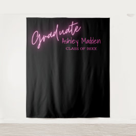 Graduate Neon Pink Script Graduation Party Wandteppich