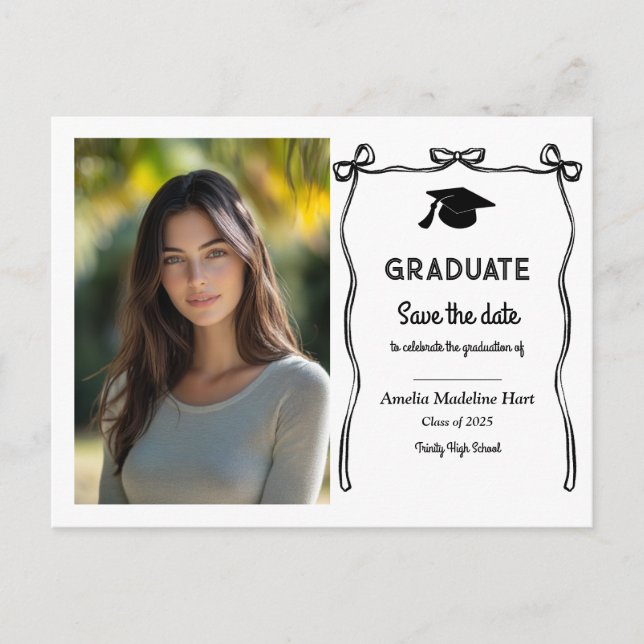 Graduate Niedlich Bows Girly | Save the Date Foto Postkarte (Vorderseite)