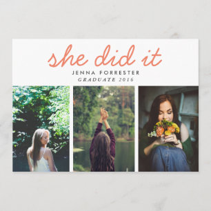 Graduate Niedlich Sie schrieb drei Fotos Coral Einladung