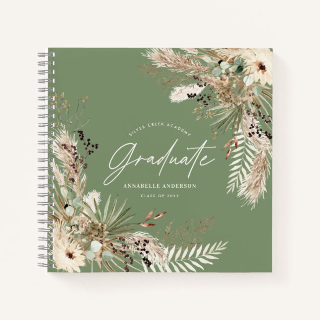 Graduate pampas eucalyptus elegante Salbei grün Notizbuch (Vorderseite)