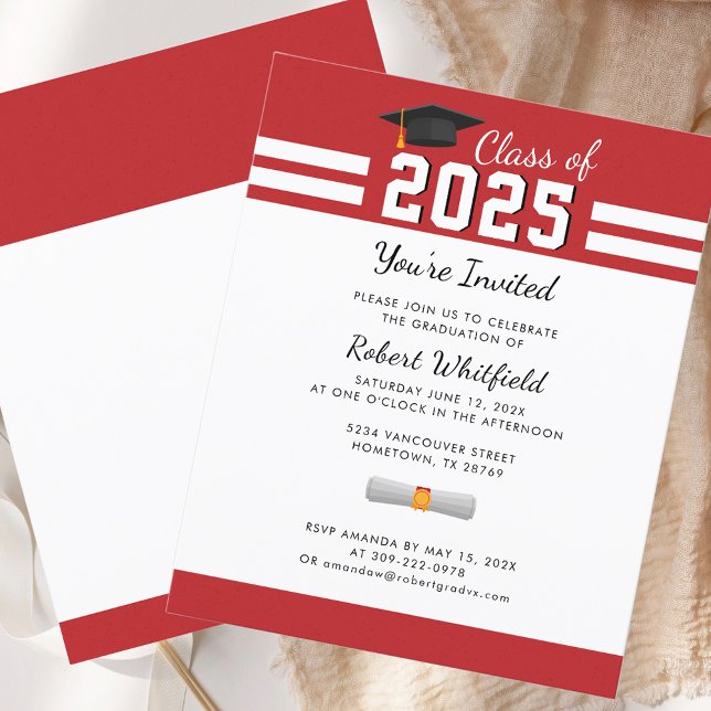 Graduate Party 2024 Roter Abschluss Einladung (Modern Graduate Party 2025 Red Graduation Invitation)