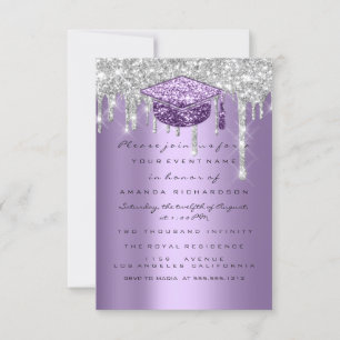 Graduate Party Glitzer Silver Gray Tropfen Lila Einladung