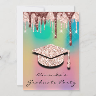 Graduate Party Rose Gold Cap 3D Holograph Einladung
