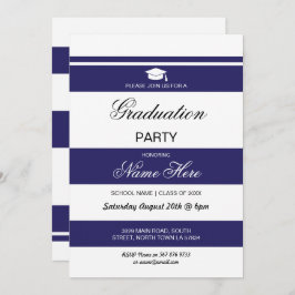 Graduate Party Stripe Navy White Einladung Graduat