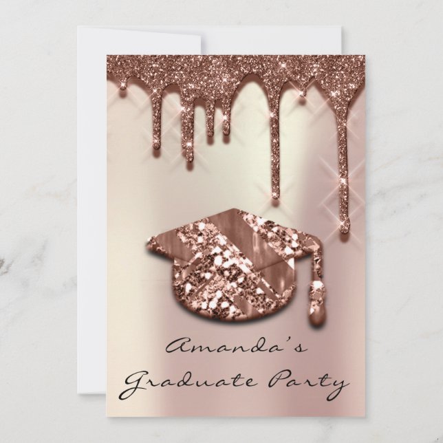 Graduate Party Tropfen Rose Blue Cap 3D-Effekt Pea Einladung (Rückseite)