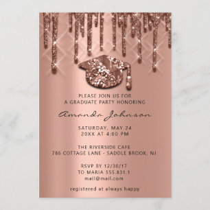 Graduate Party Tropfen Rose Gold Cap 3D-Effekt Gla Einladung