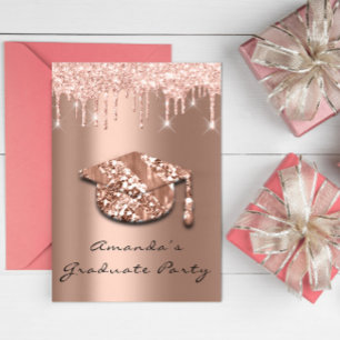 Graduate Party Tropfen Rose Gold Cap 3D Glam Einladung