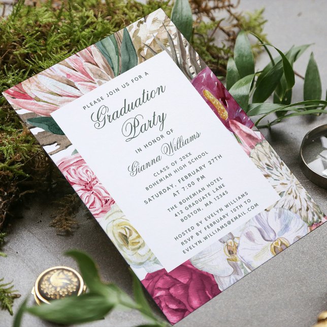 Graduate Party Watercolor Bloral Grad Graduate Einladung (Von Creator hochgeladen)