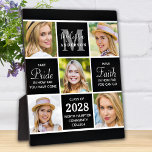 Graduate Personalisiert Modern 5 Foto Abschluss Fotoplatte<br><div class="desc">Feiern Sie Ihren Absolvent und geben Sie ein besonderes personalisiertes Geschenk mit dieser individuellen Foto Collage Abschluss-Plakette. Diese einzigartige Collage-Plakette für Graduierte wird ein wertvoller Sake sein. Sprichwort: "Sei stolz darauf, wie weit du gekommen bist, habe den Glauben daran, wie weit du gehen kannst." Personalisieren Sie Ihre Fotos mit 5...</div>