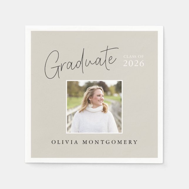 Graduate Photo Modern Script Graduation Party Serviette (Vorderseite)