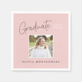 Graduate Photo Modern Script Graduation Party Serviette