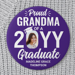 Graduate Photo Proud Grandma Modern Purple & White Button