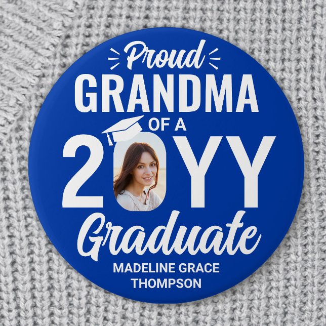 Graduate Photo Proud Grandma Royal Blue and White Button (Von Creator hochgeladen)