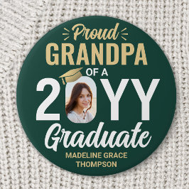 Graduate Photo Proud Grandpa Modern Green and Gold Button