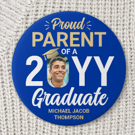 Graduate Photo Proud Parent Royal Blue and Gold Button