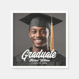 Graduate Photo w Bold Script Graduation Party Serviette