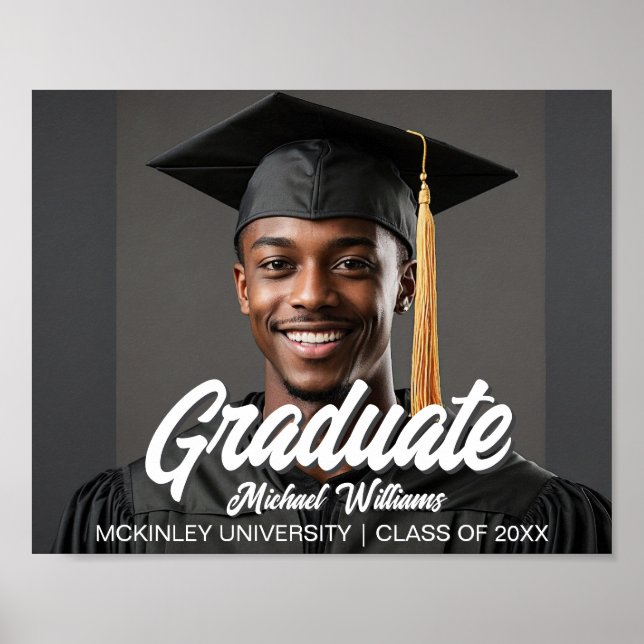 Graduate Photo with Bold Script Graduation Party Poster (Vorne)
