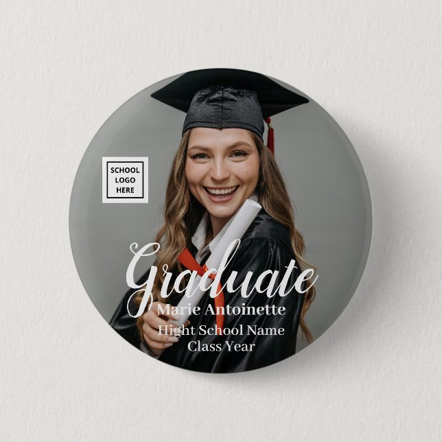 Graduate Photo with School Logo Graduation Button (Vorderseite)