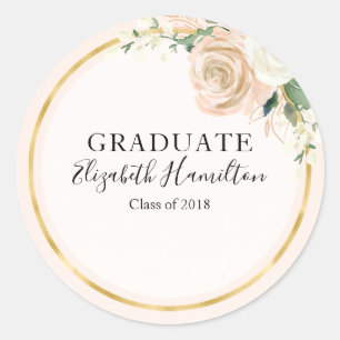 Graduate Pink Blush & Foil Gold Moderne Chic Blüte Runder Aufkleber