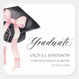 Graduate Pink Bow Coquette Graduation Cap Quadratischer Aufkleber