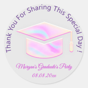 Graduate Pink Holograph Student Cup Gefallen Danke Runder Aufkleber