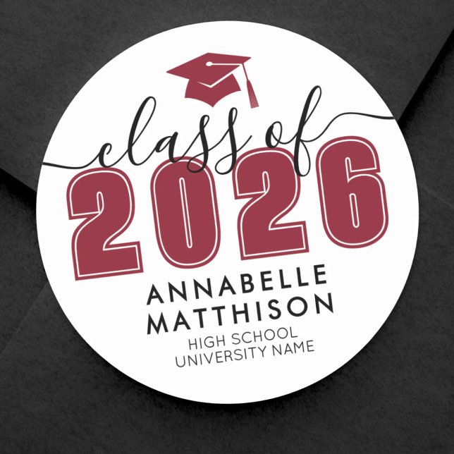 Graduate Red Abschluss Runder Aufkleber (Graduate Black White Graduation Classic Round Sticker)