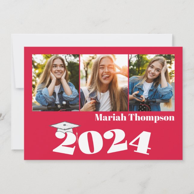 Graduate Red Foto Collage Einfache Typografie Einladung (Vorderseite)