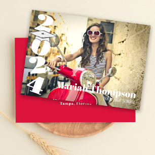 Graduate Red Foto Template Class of 2024 Stilvoll Einladung