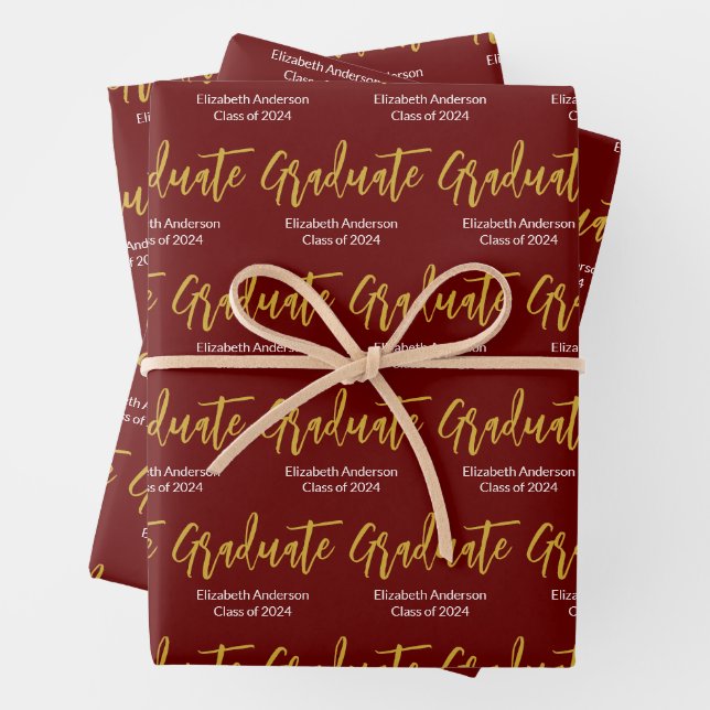 Graduate Red White Gold Grad Class 2024 Geschenkpapier Set (Beispiel)
