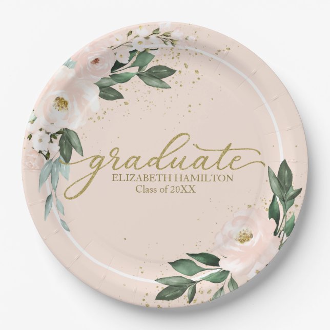 Graduate Rosa Blush Bloral Graduation Party Pappteller (Vorderseite)
