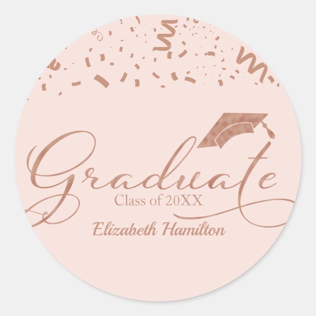 Graduate Rose Gold Foil Graduation Party rosa Runder Aufkleber (Vorderseite)