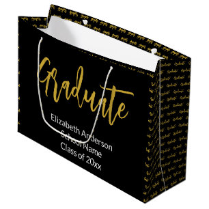 Graduate Schwarz-weiß Gold Grad Name Class of 2024 Große Geschenktüte
