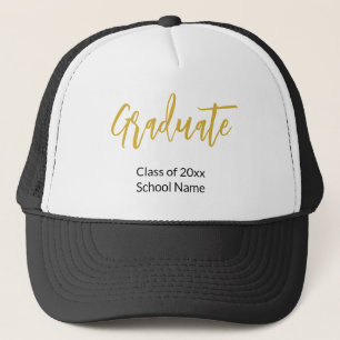 Graduate Schwarz-weiß Gold School & Grad Name Truckerkappe