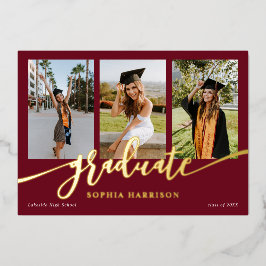 Graduate Script 3 Fotos Burgundy Abschluss Folieneinladung