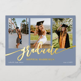 Graduate Script 3 Fotos Dusty Blue Abschluss Folieneinladung