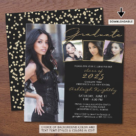 Graduate Script 4 Foto Black Gold Confetti