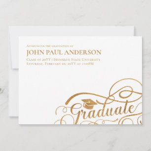 Graduate Script Abschluss Grad Cap White Gold Ankündigung