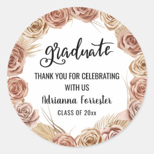 Graduate Script Boho Rose Wreath Runder Aufkleber