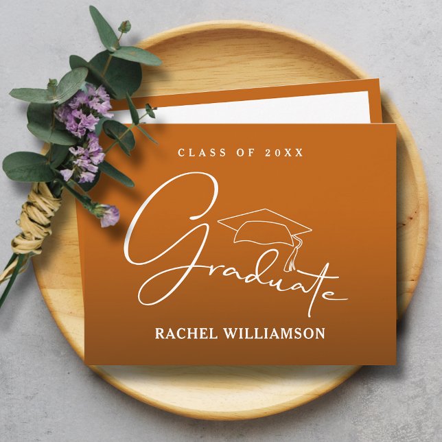 Graduate Script Burnt Orange Vielen Dank Mitteilungskarte (Graduate Script Burnt Orange Flat Thank You Note Cards, write or print your message on the back)