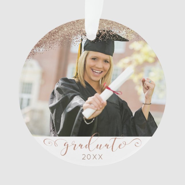Graduate Script Copper Blush Gold Glitzer Foto Ornament (Vorderseite)