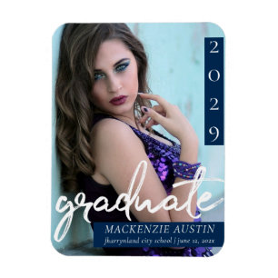 Graduate Script   Dunkles Navy Blue Foto Keepake Magnet
