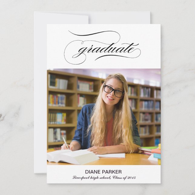 Graduate Script Foto Graduate Announcement Card Ankündigung (Vorderseite)