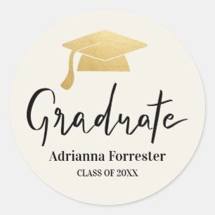 Graduate Script Grad Hat Gold Foil Modern Runder Aufkleber