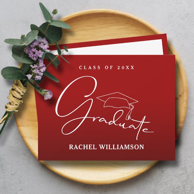 Graduate Script Kardinal Red Vielen Dank Mitteilungskarte (Graduate script cardinal red flat thank you notes have room for your message on the back)