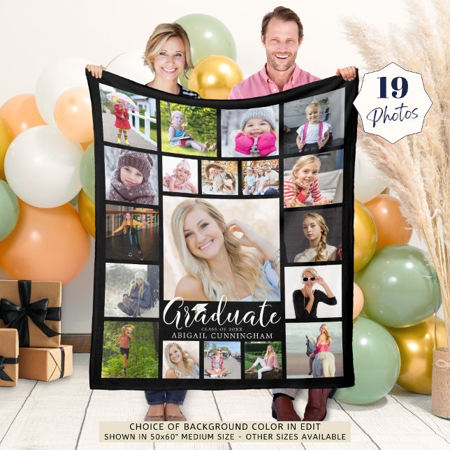 Graduate Script Typografie 19 Foto Collage Black Fleecedecke (Von Creator hochgeladen)