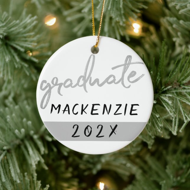 Graduate Silver Script | Trendy Imitats Metallic Keramik Ornament (Baum)