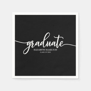Graduate Simple Chic Calligrafy Abschluss Black Serviette